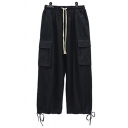 Designer Boys Pants Solid Drawstring Waist Flap Pockets Ankle Baggy Cargo Pants