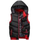 Mens Leisure Vest Quilted Zip Up Contrasted Hooded Relaxed Vest