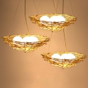 Lodge 3-Light Chandelier Pendant Beige Nest Hanging Light with Egg Milk Glass Shade