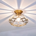 Clear Glass Faceted Flush Mount Light Minimalist 1-Light Corridor Semi Flush Ceiling Light in Brass