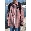 Fashionable Mens Shirt Plaid Pattern Single Breasted Long Sleeve Spread Collar Loose Fit Shirt