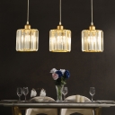 Minimalist 3-Light Cluster Pendant Gold Cylindrical Hanging Light with Crystal Shade