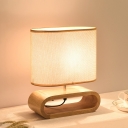 Ellipse Night Stand Lamp Minimalistic Fabric 1 Bulb Bedside Table Light with Wood Base