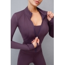 Trendy Women's Workout Jacket Solid Color Zip Closure Long Sleeve Slim Fitted Training Jacket