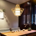 Hot Pot-Shaped Ceiling Light Nordic Style Bamboo 1 Bulb Tea Room Hanging Lamp Fixture