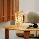 Cylindrical Bedside Table Lamp Rattan 1-Light Asian Night Lighting with Tripod Stand