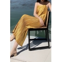 Fancy Women's Slip Dress Pleated Design Spaghetti Strap Sleeveless Long Slip Dress