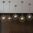 Ball Shaped Glass Suspension Pendant Light Postmodern 1 Head Brass Finish Hanging Lamp with Ring Deco