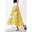 Gorgeous Womens Skirt Floral Embroidery High Waist Mid Flared Skirt