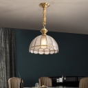 Scalloped Glass Panel Hanging Lamp Vintage Single-Bulb Dining Room Ceiling Lighting in Gold