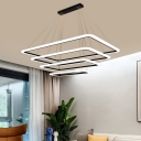 4-Layer Rectangle Chandelier Pendant Light Contemporary Acrylic Living Room LED Hanging Light in Black
