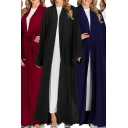 Womens Robe Traditional Solid Color Open Front Tie-Waist Loose Fit Long Sleeve Maxi Dubai Robe