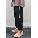 Fashion Pants Tape Patched Mid Waist Drawstring Cuffs Ankle Carrot Fit Pants for Guys