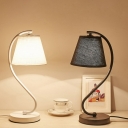 Swan Neck Metal Table Light Minimalist 1-Light Nightstand Lamp with Tapered Fabric Shade