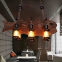 Wooden Fish Shaped Pendant Lighting Coastal 6-Light Restaurant Island Light with Lantern Shade