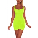 Fashionable Womens Romper Solid Color Sleeveless Scoop Neck Skinny Fitted Romper