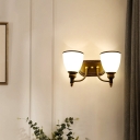 Brown 2-Head Wall Lamp Minimalistic White Glass Bell Wall Sconce Lighting for Dining Room