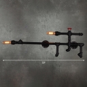 Rifle Gun Shaped Bedroom Wall Lamp Industrial-Style Wrought Iron 2-Bulb Black Sconce Light Fixture