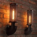 Single Cylindrical Wire Mesh Wall Light Industrial Black Wrought Iron Wall Sconce Light