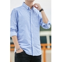 Minimalistic Men's Shirt Plain Button Fly Chest Pocket Turn-down Collar Long Sleeve Regular Fitted Shirt
