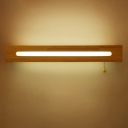 Rectangular LED Sconce Lamp Contemporary Acrylic Wood Wall Lighting with Pull Chain