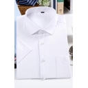 Business Mens Shirt Solid Color Chest Pocket Single Breasted Long Sleeve Fitted Spread Collar Shirt