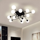 Globe LED Semi Flush Modern Opal Glass Black Ceiling Mount Chandelier for Living Room