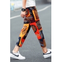 Fancy Men's Pants Contrast Panel Graphic Print Side Pocket Cropped Tapered Pants