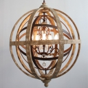 Traditional Globe Ceiling Lighting 4 Bulbs Distressed Wood Chandelier Light Fixture for Restaurant