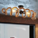 Brown Coiled Semi Flush Ceiling Light Farmhouse Rope 2-Bulb Kitchen Flush Mount Lamp