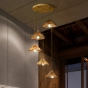 Conical Bamboo Multi-Light Pendant Cottage Wood Hanging Light Fixture for Stairway