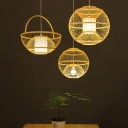Wood Cage Style Pendant Lighting Minimalistic 1-Light Bamboo Ceiling Suspension Lamp