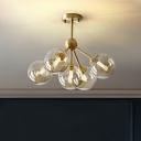 Glass Bubbles Chandelier Light Minimalist Brass Finish Suspension Lighting for Dining Room