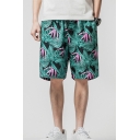 Stylish Quick Dry Men's Floral Green Swim Trunks without Liner with Lined Side Pockets