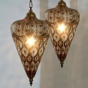 Metal Teardrop Shaped Etched Pendant Light Moroccan Style 1 Bulb Living Room Hanging Light in Bronze