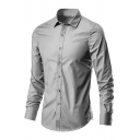 Mens Shirt Unique Solid Color Button up Spread Collar Long Sleeve Slim Fitted Shirt