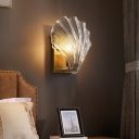 Transparent Glass Shell Wall Mounted Lighting Minimalist 1 Head Antiqued Gold Sconce for Bedroom
