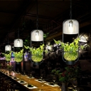 Clear Glass Bottle Shaped Spotlight Industrial Restaurant Plant Hanging Light in Black