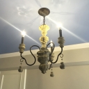 Grey Candlestick Chandelier Lighting Classic Resin 3 Bulbs Living Room Pendant Light