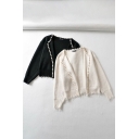 Simple Womens Cardigan Pearl Button Knit Solid Color Long Sleeve Relaxed Fit Cardigan