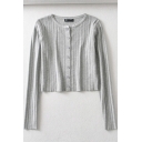 Casual Women's Cardigan Plain Button Fly Long Sleeve Round Neck Slim Fitted Cardigan