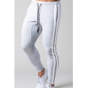 Chic Sweatpants Tape Panel Drawstring Waist Ankle Length Fitted Sweatpants for Guys
