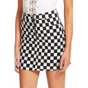 New Fashion Plaid Printed Double Zipper Front Mini Bodycon Skirt for Women
