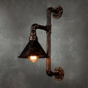 Wrought Iron Conical Wall Sconce Lighting Steampunk 1 Bulb Restaurant Wall Mount Lamp in Rust