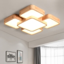 Nordic LED Ceiling Mounted Fixture Wood Multi-Square Flush Mounted Light with Acrylic Shade
