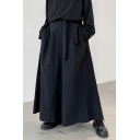 Casual Mens Wide Leg Pants Plain Pleated Dropped Inseam Tie-waisted Mid Rise Loose Fit 7/8 Length Culottes Pants