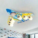 Childrens Aircraft Ceiling Lighting Opaline Glass Boys Bedroom Flush Mounted Light in Blue
