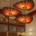 Asian Leaf Shape Hanging Chandelier Wood Veneer Restaurant Suspension Pendant Light