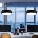 Black Drum Shaped LED Pendant Ceiling Light Minimalist Metal Chandelier with Recessed Diffuser