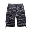 Leisure Men's Shorts Camo Print Elastic Waist Drawstring Cuffs Flap Pocket Knee Length Shorts